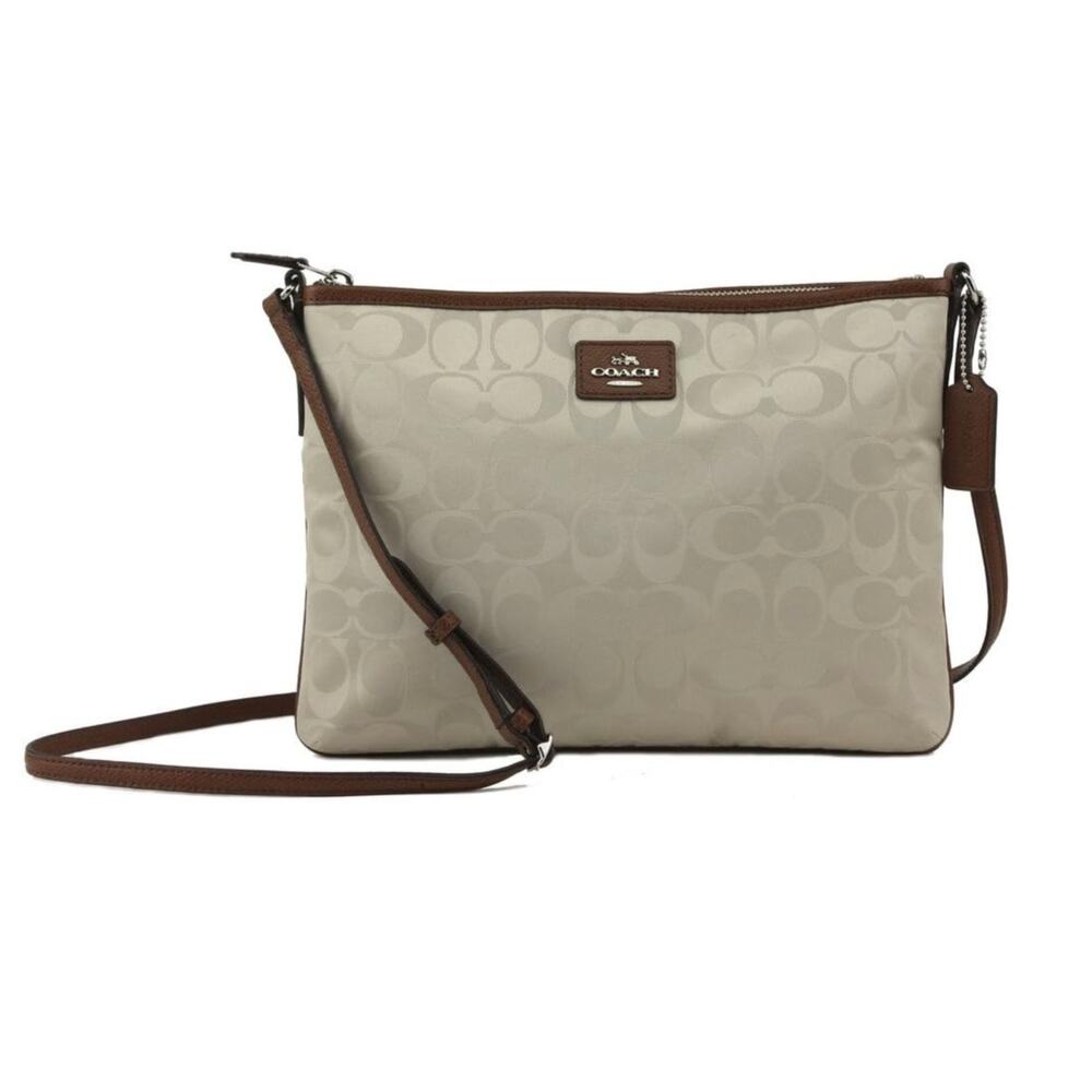 Coach Signature Cream Nylon Rectangle Crossbody Bag Handbag Style 35454
